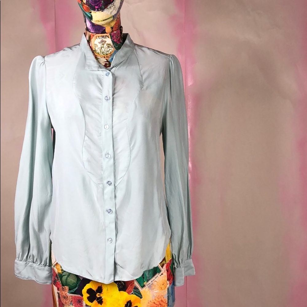 Anthro Troubador Hi Low Button Down Mesh Blouse